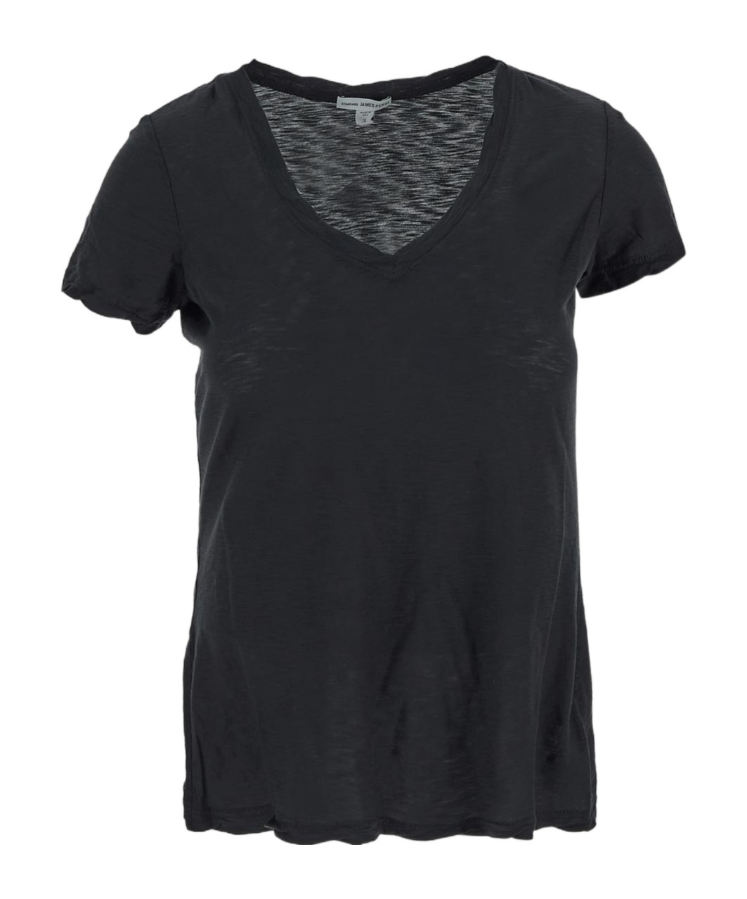 James Perse Fitted Short-sleeve Top With Deep V-neckline In Black