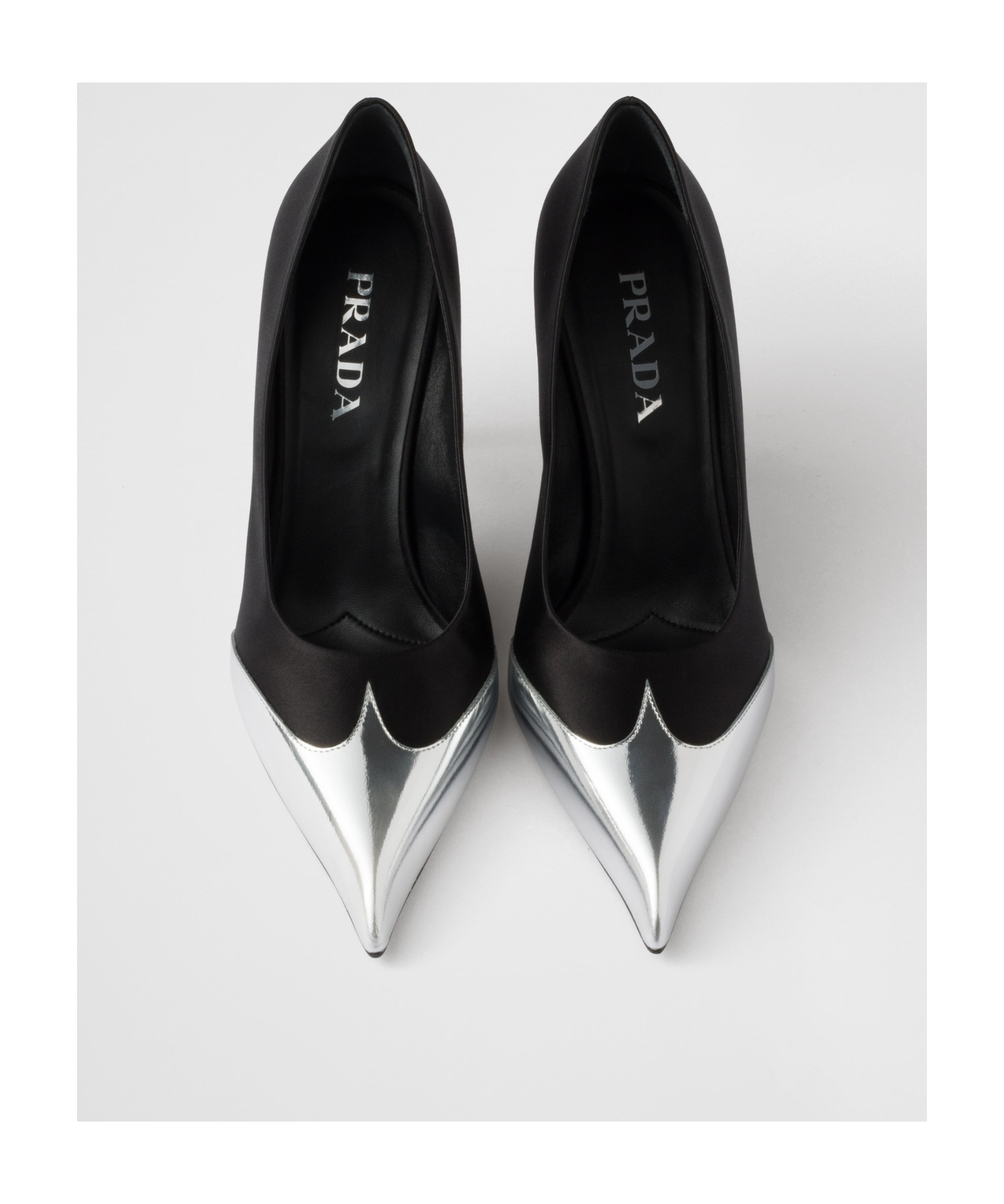 Prada Satin Pumps Two-tone Design Stiletto Heel In Black