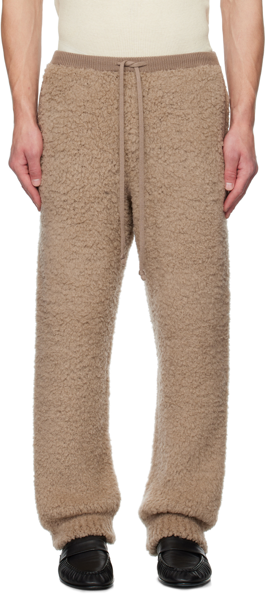 Auralee Beige Merino Wool Boa Knit Sweatpants In Brown
