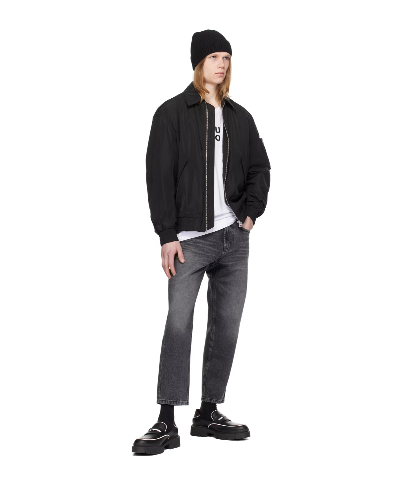 Hugo Boss Lapel Long-sleeved Casual Jacket In Black