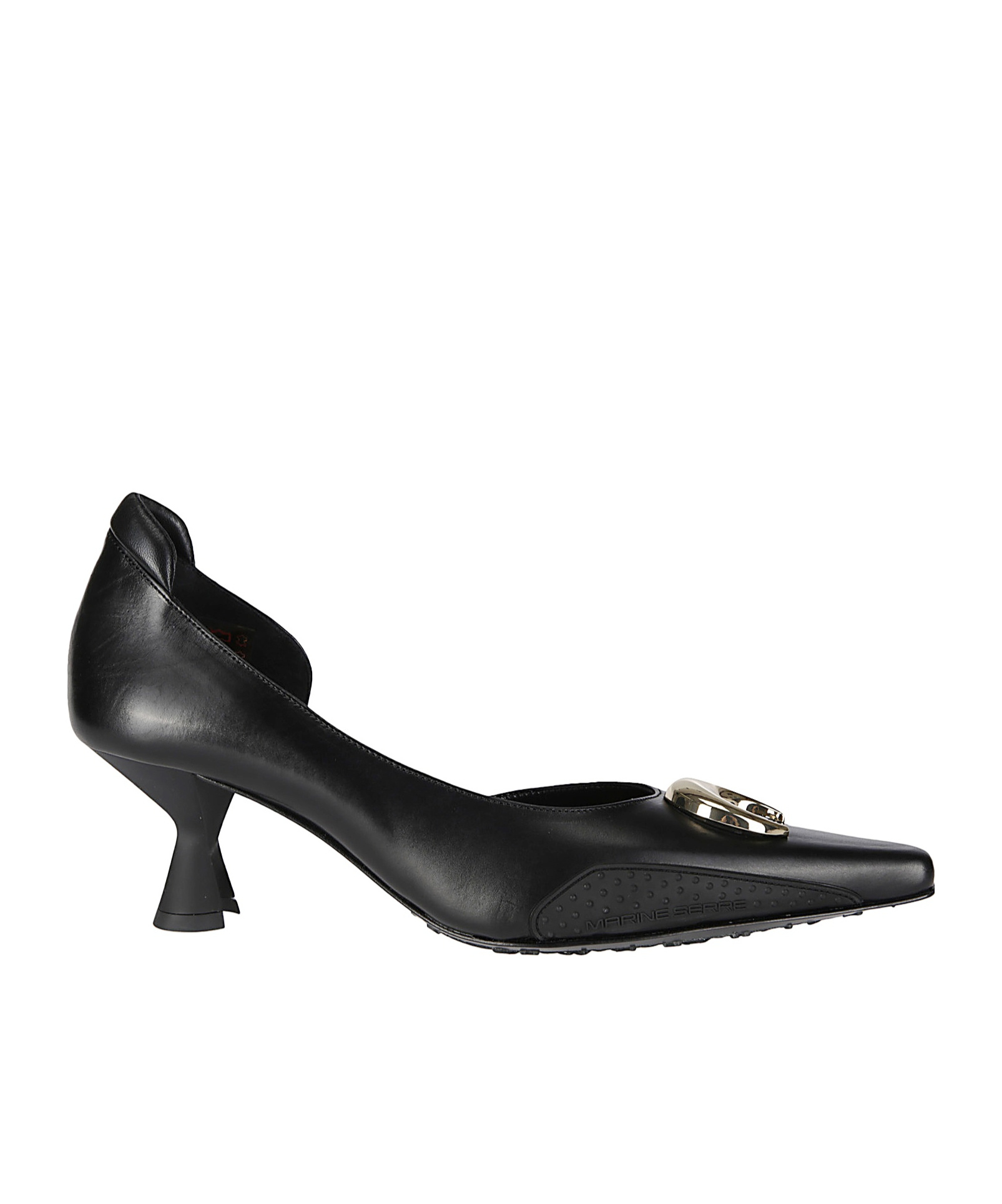 Marine Serre Black Slip-on Shoe With Gold Logo Plaque In Black