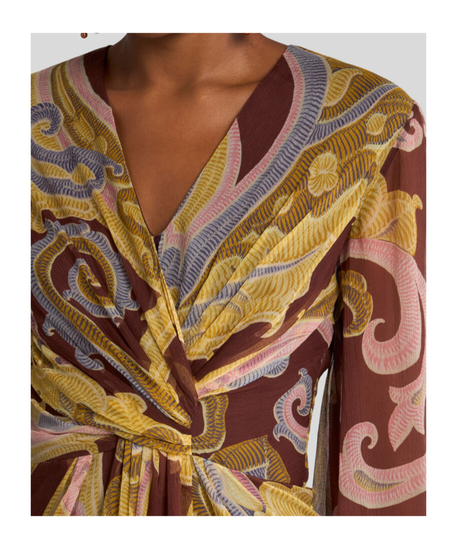 Etro Burgundy Printed Silk Long Dress In Brown