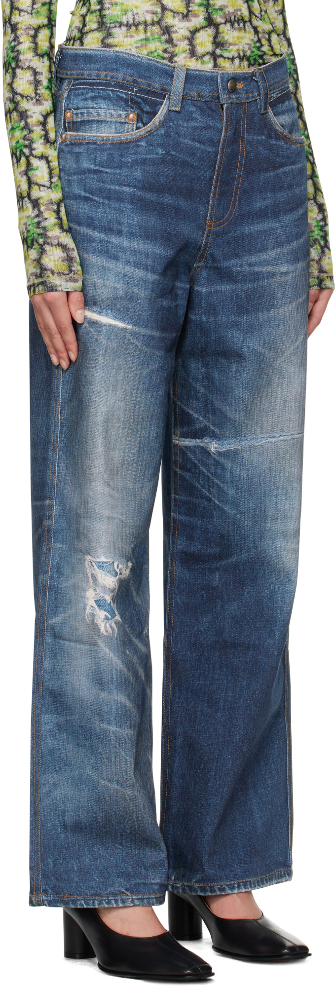 Andersson Bell Unisex Trompe L'oeil Printed Denim Pants In Blue