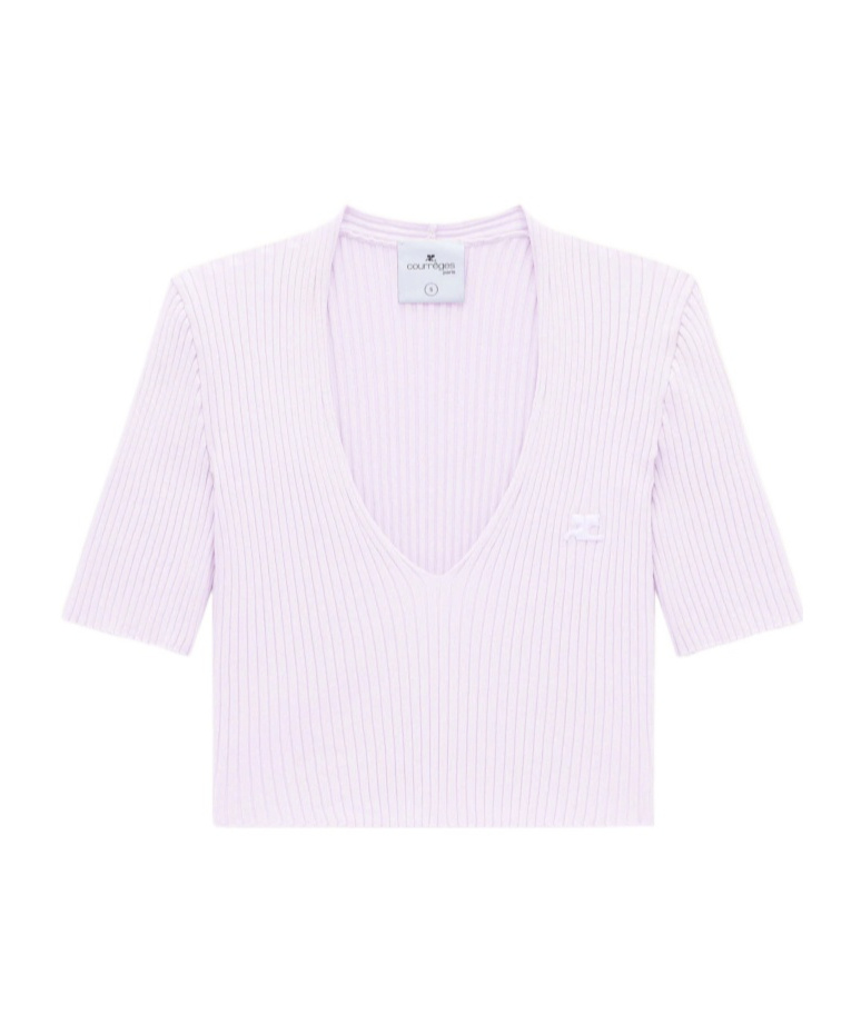 Courrèges Ribbed Knit V-neck Top In White