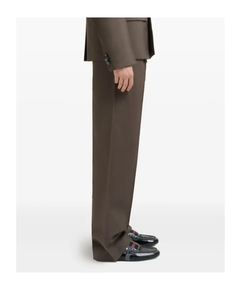 Marni Brown Wool Trousers With Elasticated Waistband In Green