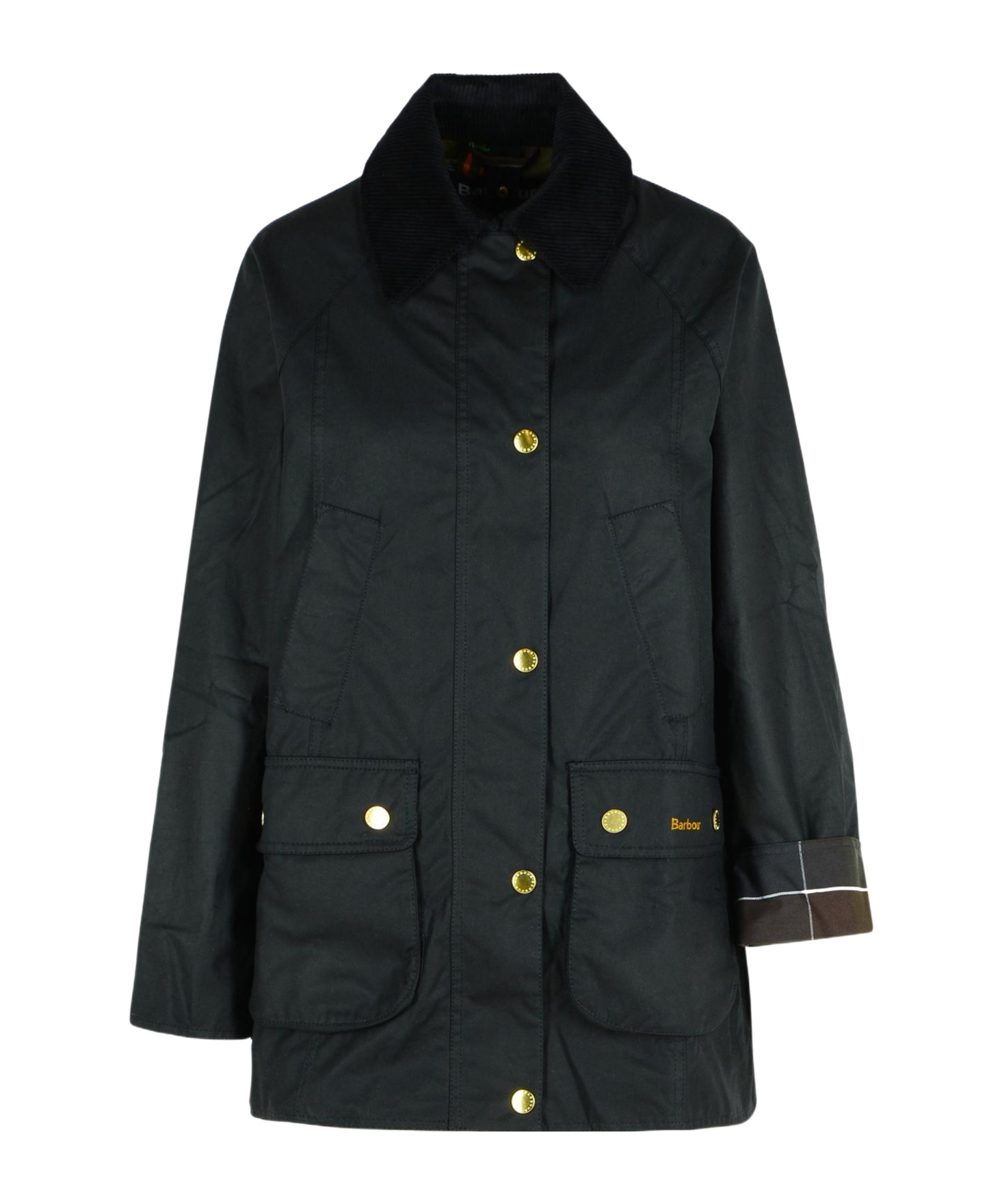 Barbour Waxed Cotton Jacket Corduroy Collar In Black