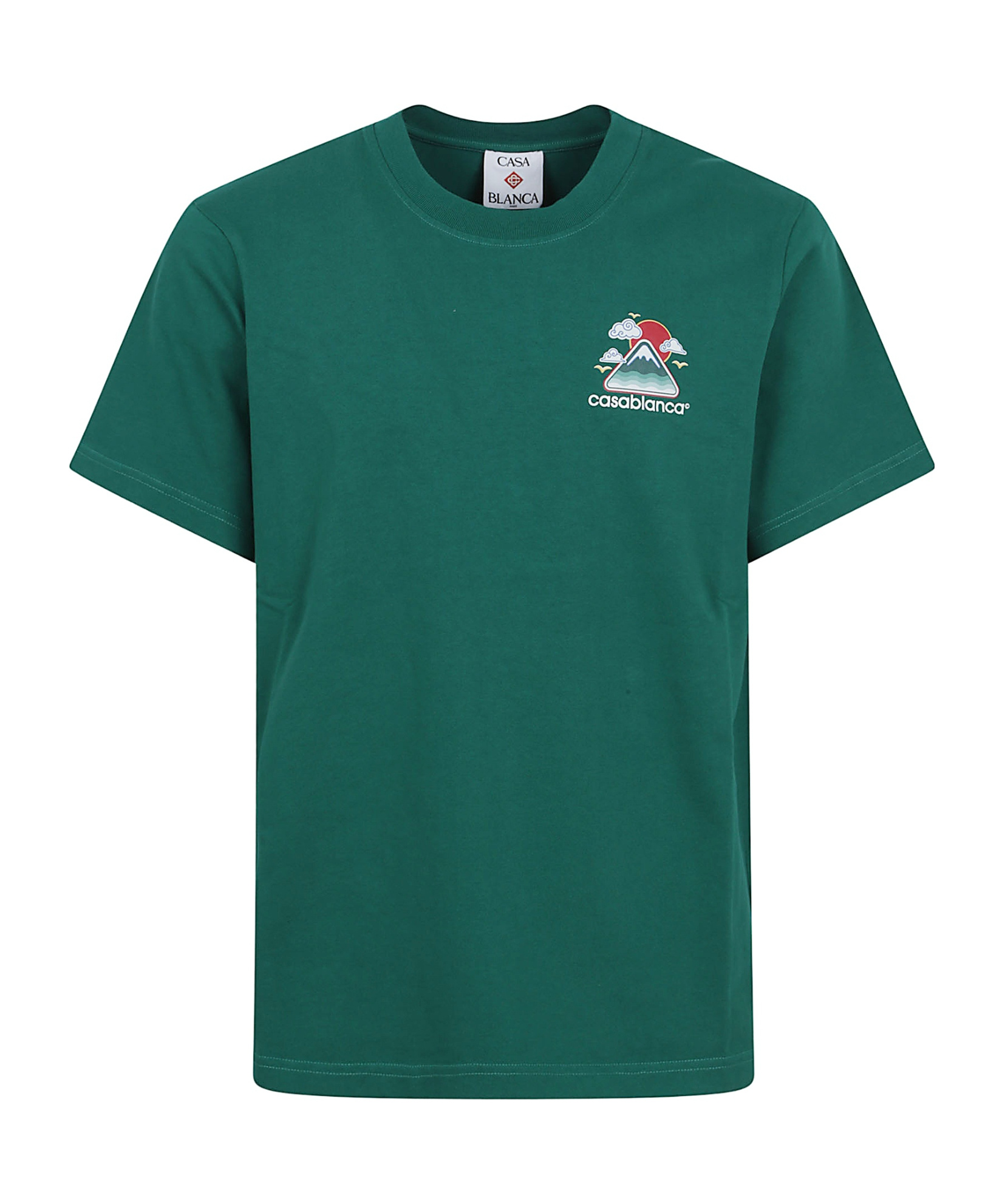 Casablanca Graphic Print Green Cotton T-shirt With Crew Neck Design In Brown