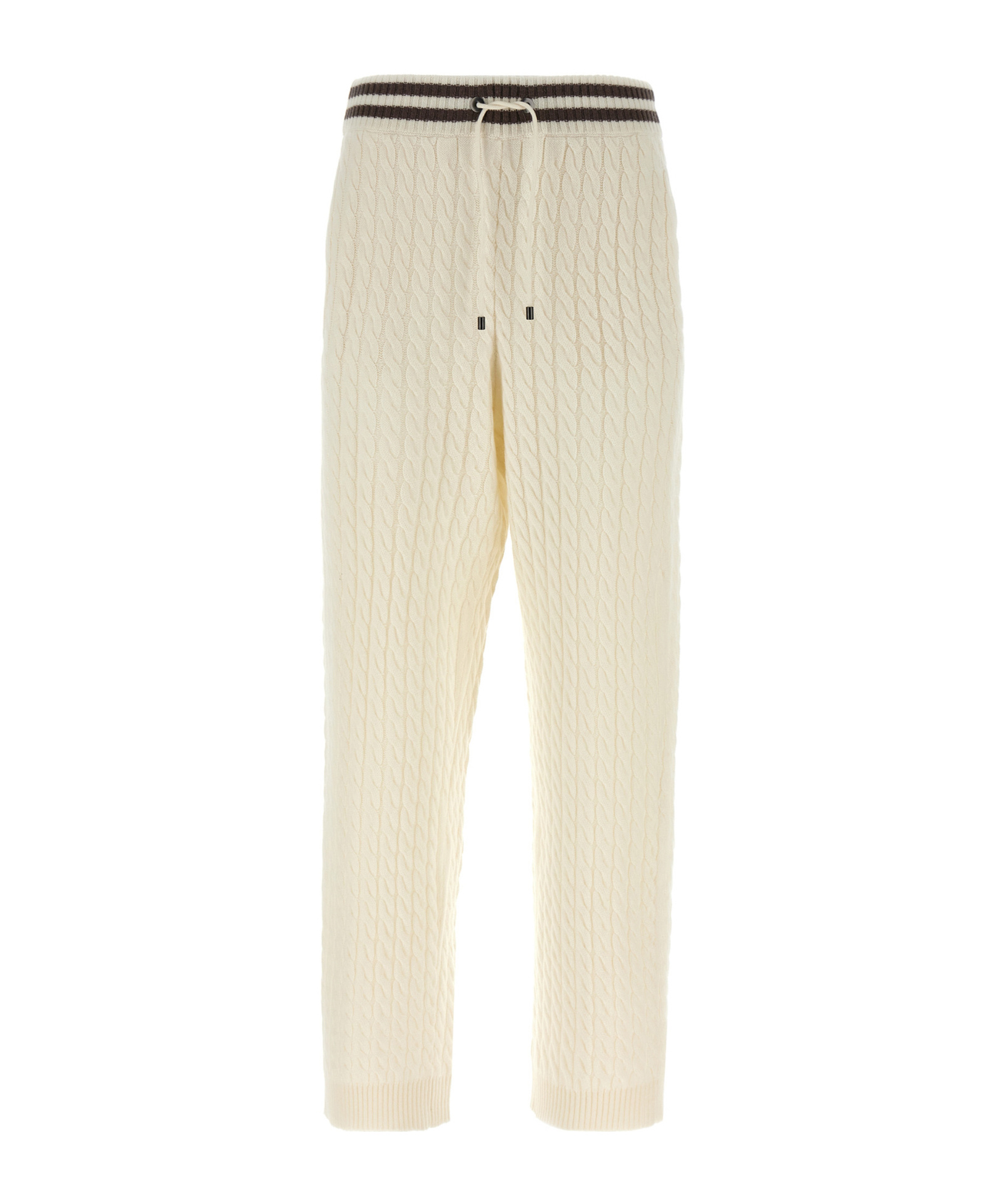 Brunello Cucinelli Cable Knit Cashmere Pants With Ribbed Cuffs In Neutral