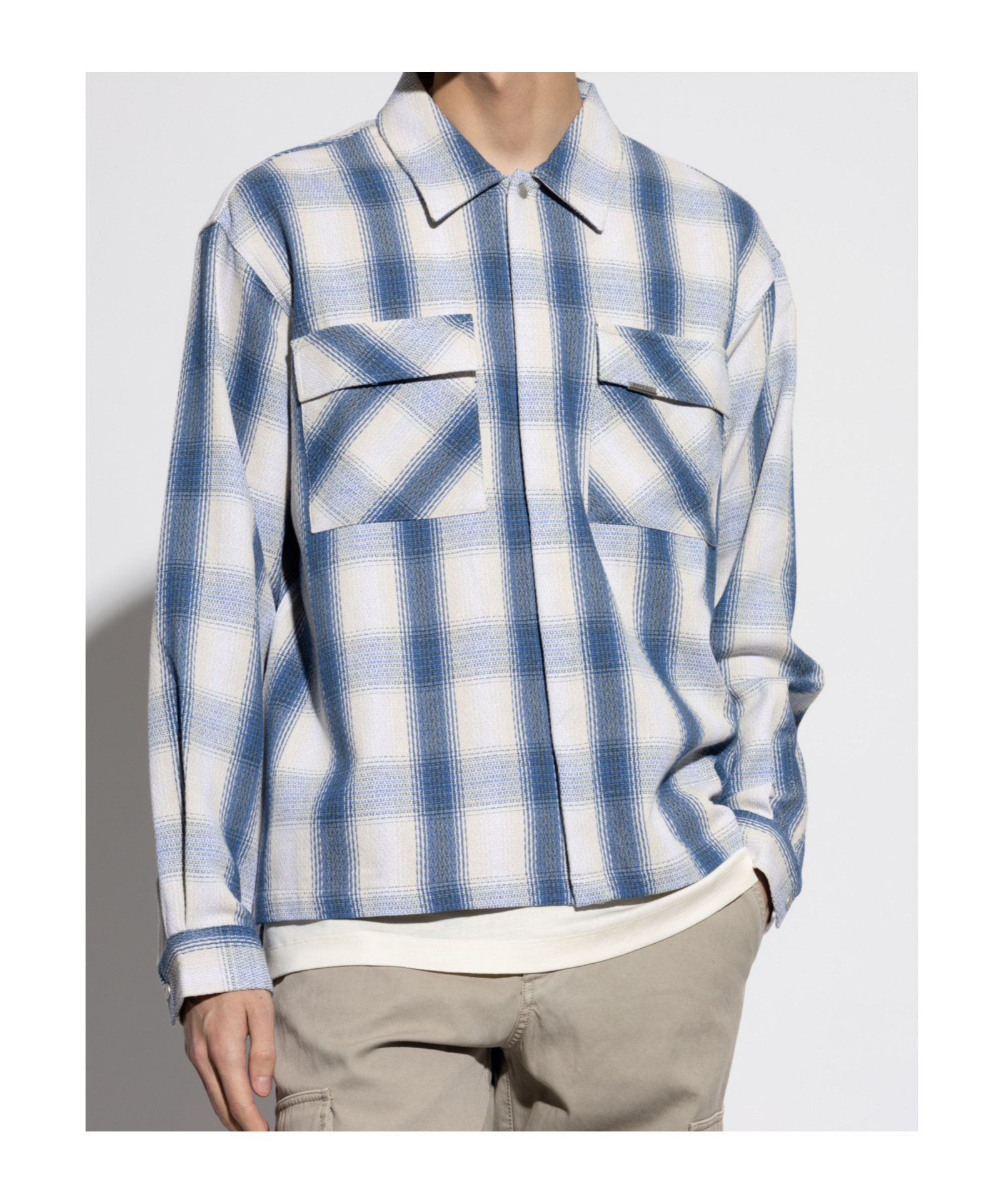 Represent Blue Shirt With Classic Collar And All-over Check Motif In White