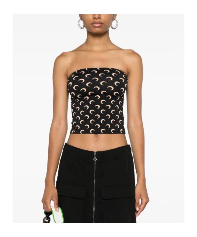 Marine Serre Moon Print Jersey Tube Top In Black