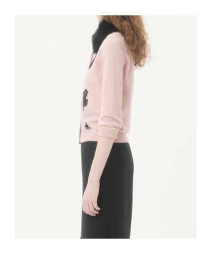 Valentino Lace-embellished Shearling-collar Cardigan In Pink