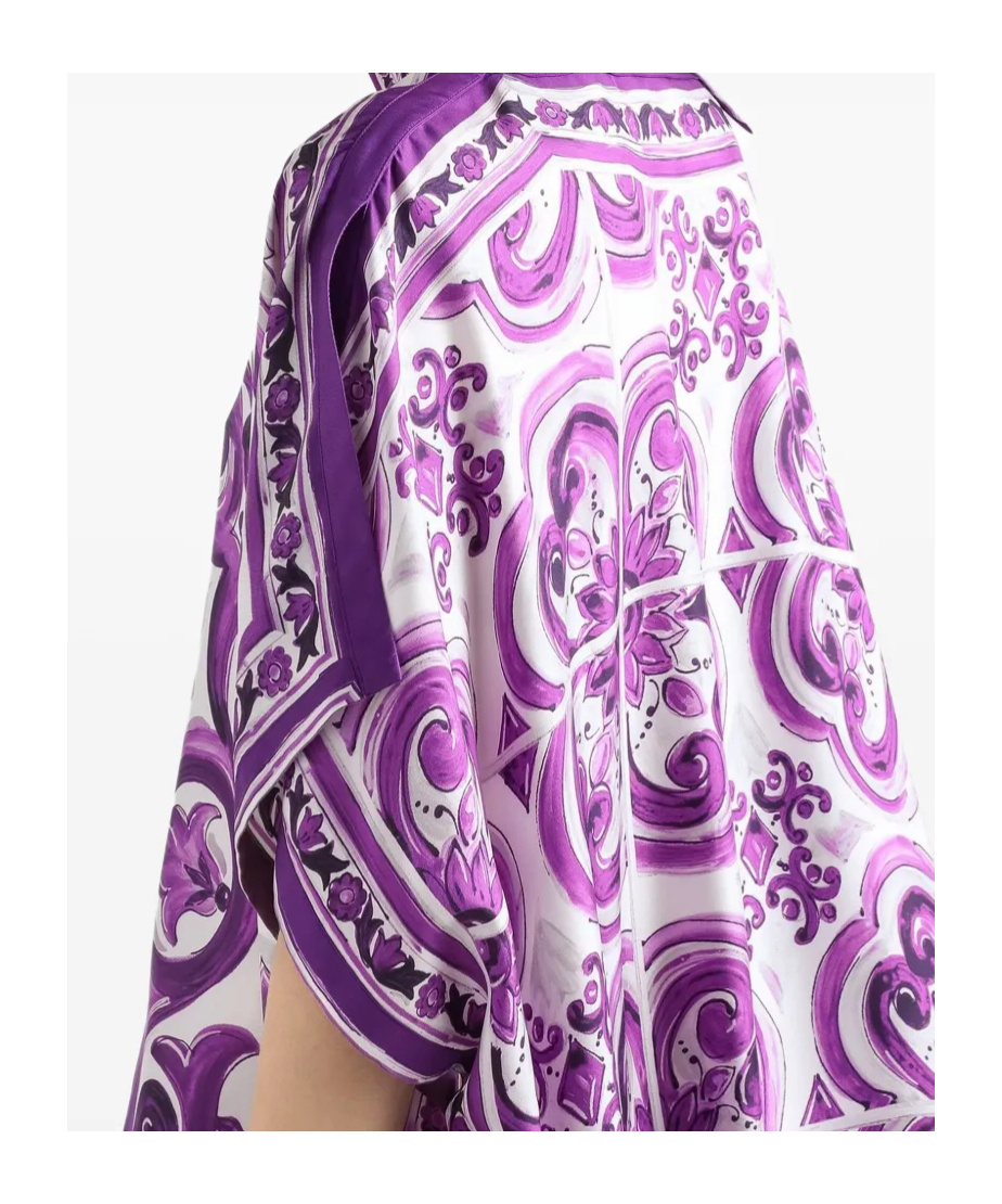 Dolce & Gabbana Kaftano In Twill Stampa Maiolica In Purple