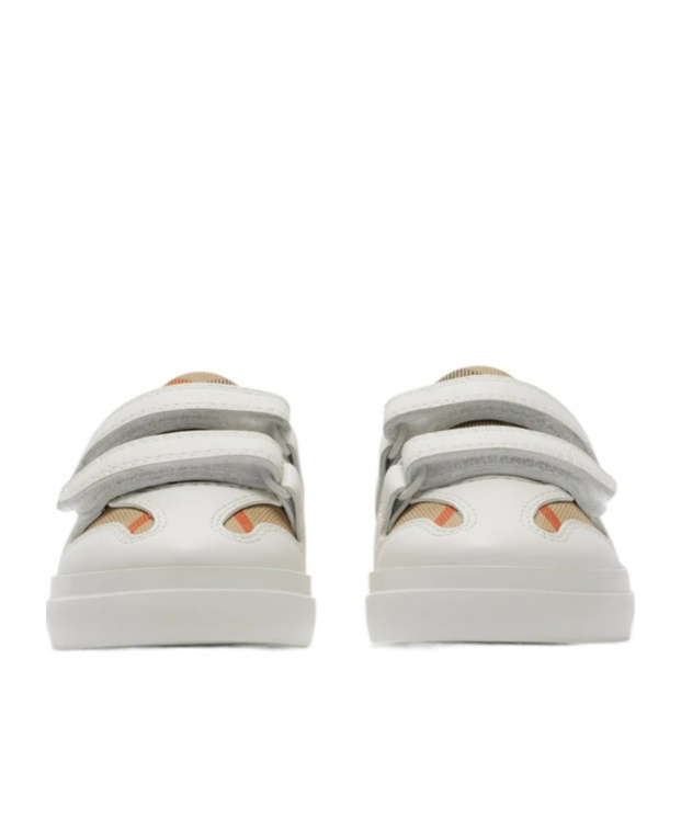 Burberry Childrens Check Cotton And Leather Sneakers In Multi