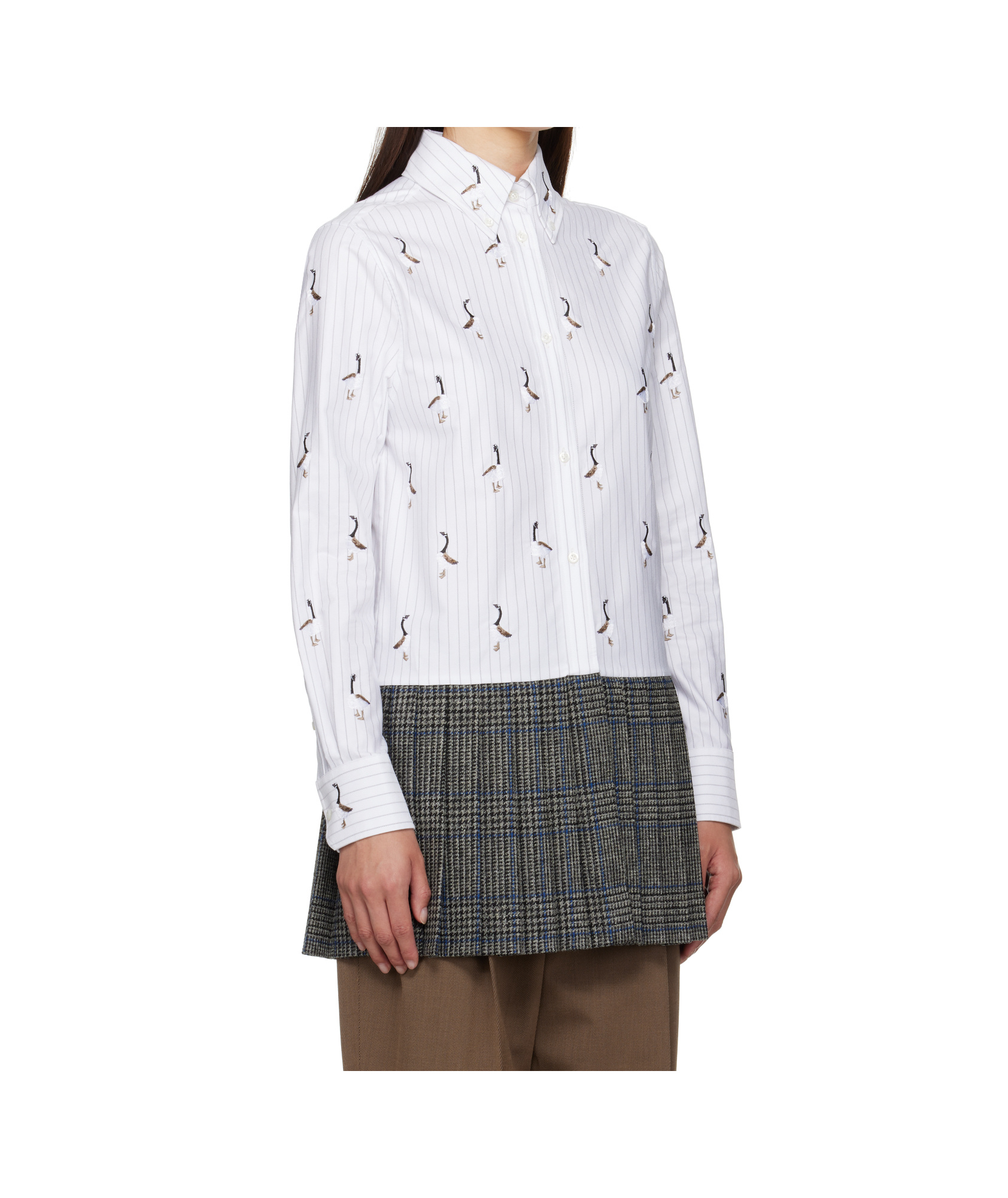 Thom Browne Pleated-hem Striped Shirt In Gray