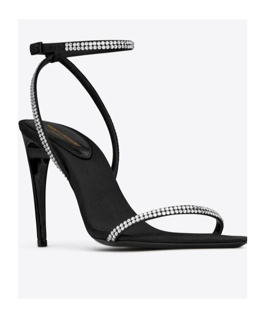 Saint Laurent Ava 105mm Rhinestone-embellished Sandals In Black