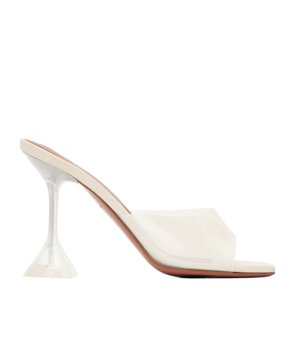 Amina Muaddi Lupita Glass Slippe Open-toed Heels Sandals In White