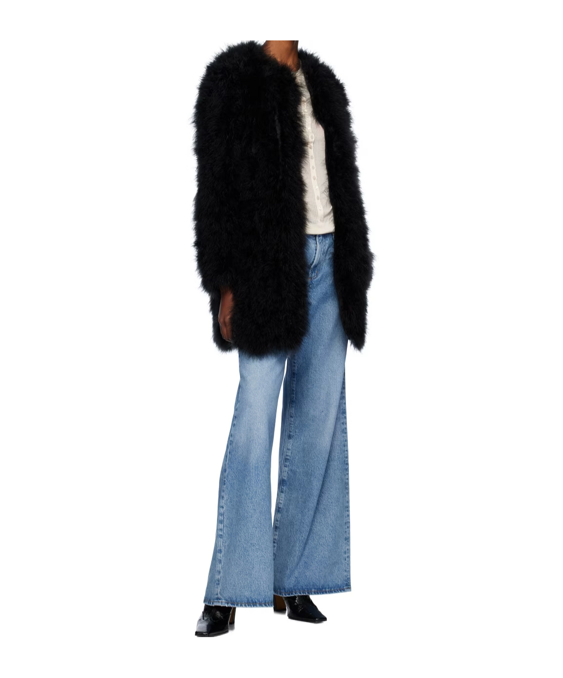 YVES SALOMON FEATHER ROUND-NECK CASUAL COAT