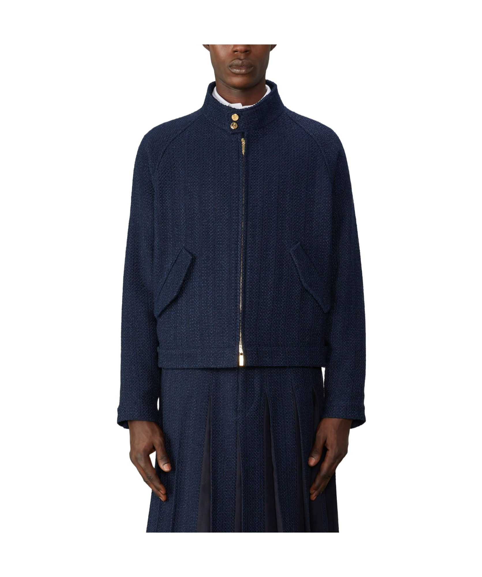 Thom Browne Rwb-striped Tweed Bomber Jacket In Blue