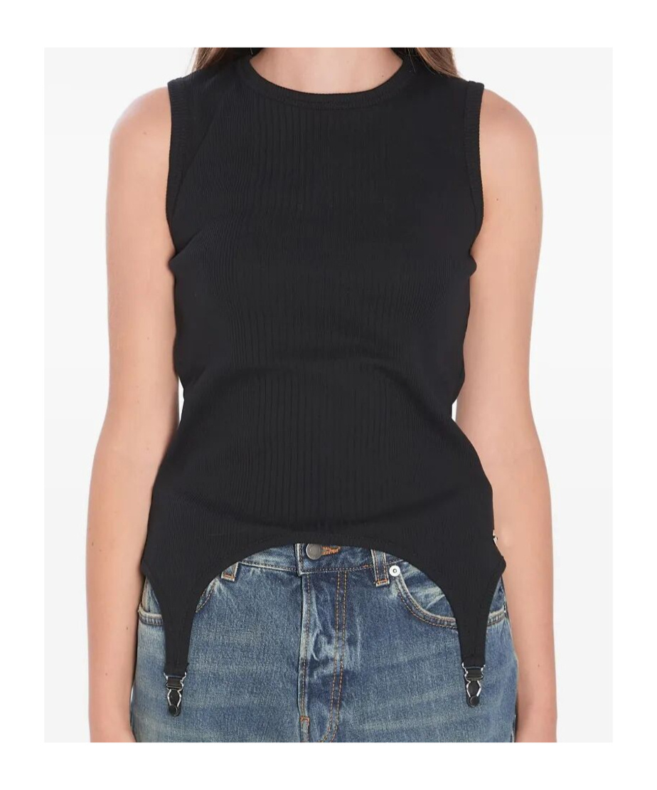 Jean Paul Gaultier Cotton Ribbed Tank Top With Lingerie Garter Clothing In Black