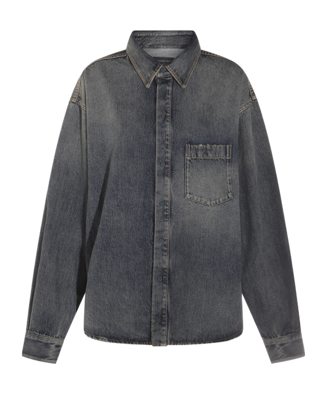 Balenciaga Blue Oversized Shirt With Chest Pocket And Washed Effect In Cotton Woman In Black