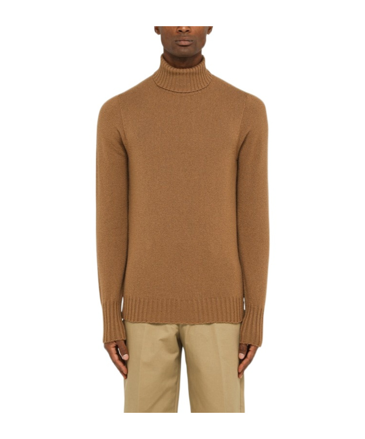 Drumohr Camel-coloured Turtleneck Sweater In Wool In Brown