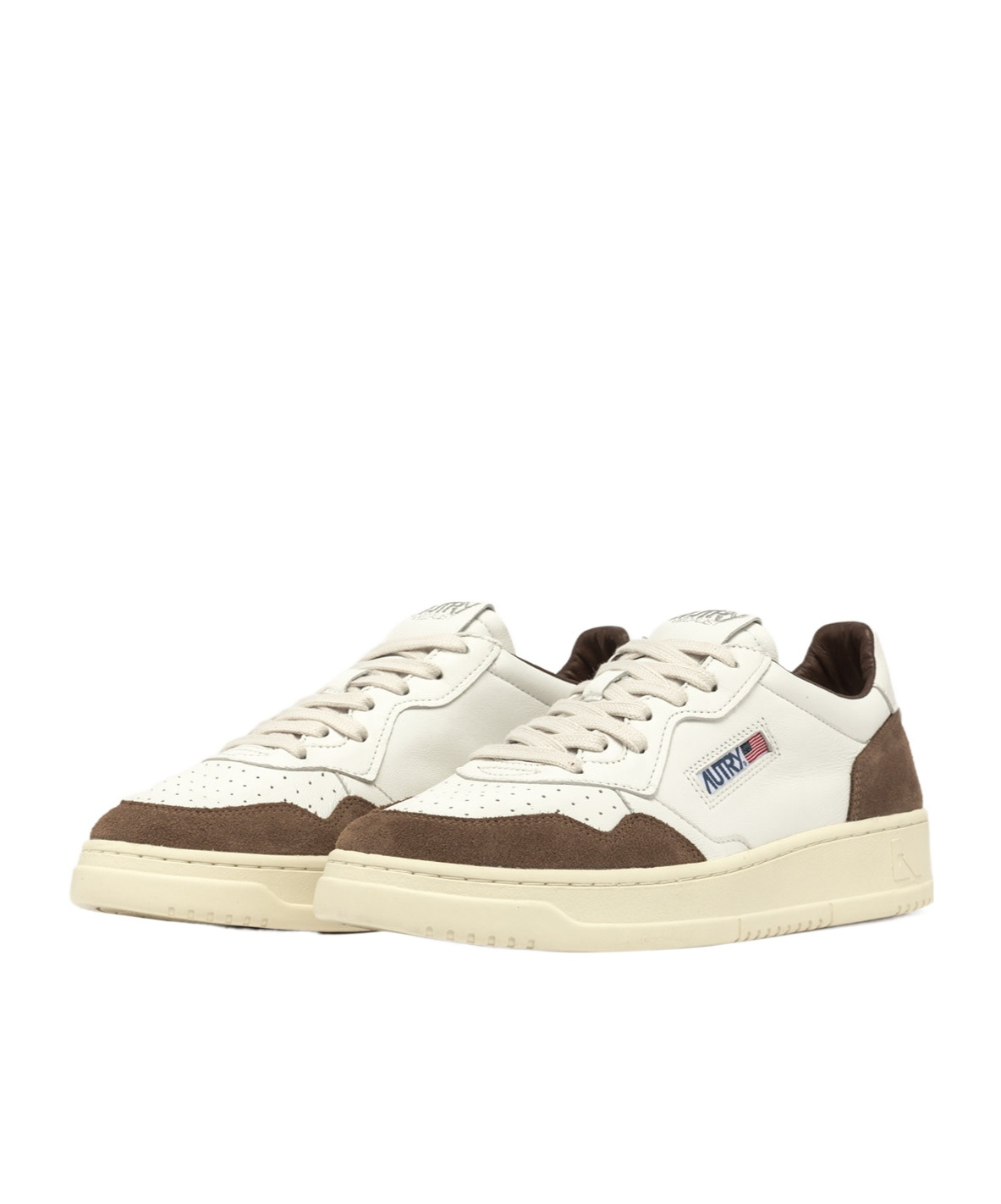 Autry Medalist Sneakers In White Leather With Brown Suede In White