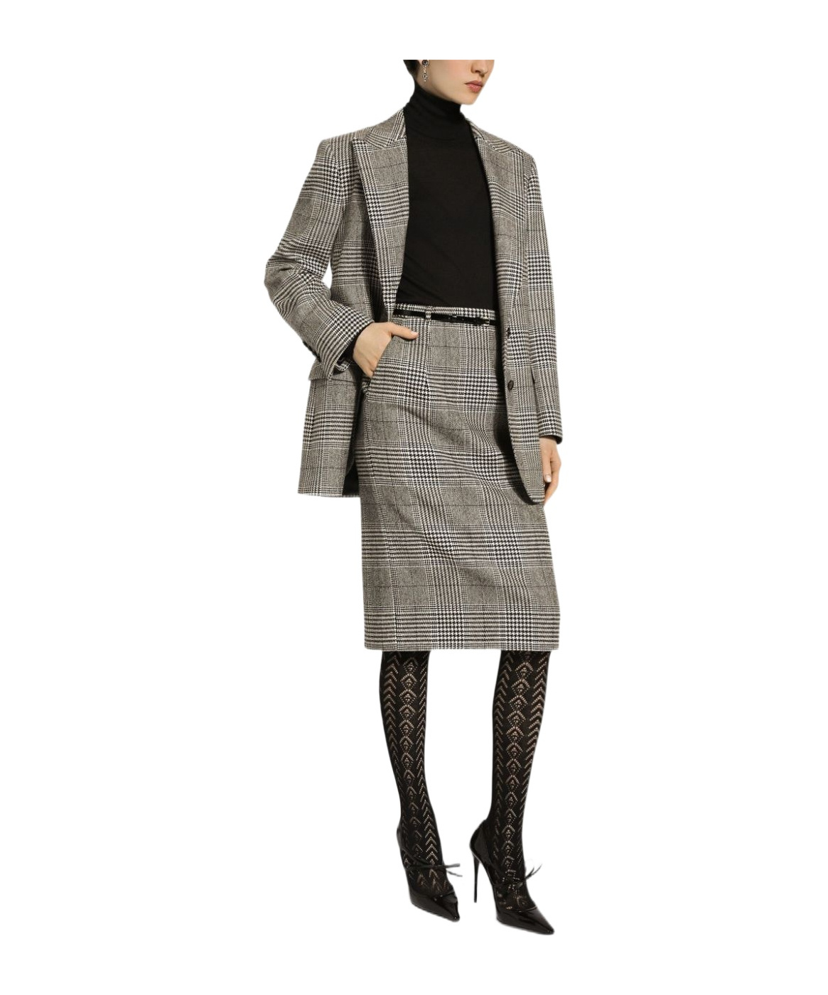 Dolce & Gabbana Pied De Poule Check Blazer In Gray