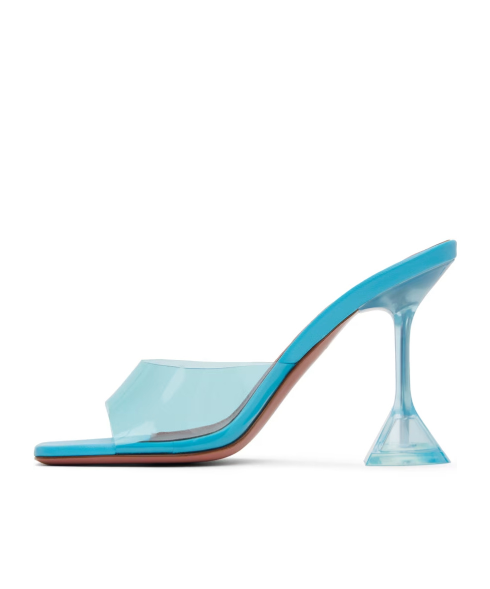 Amina Muaddi Blue Lupita Glass 95 Slipper Heeled Sandals In Blue
