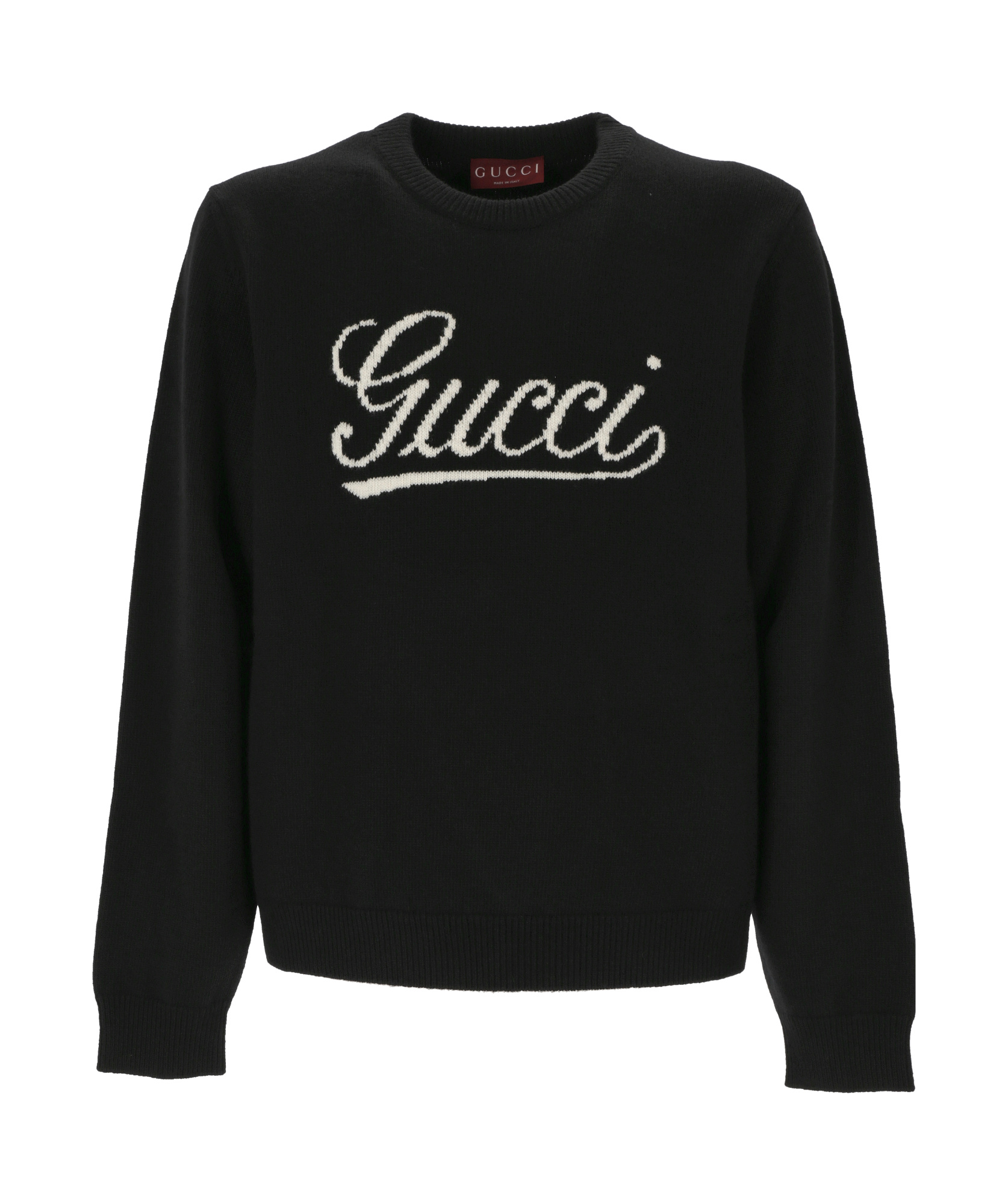 Gucci Logo Intarsia Crewneck Knit Sweater In Black