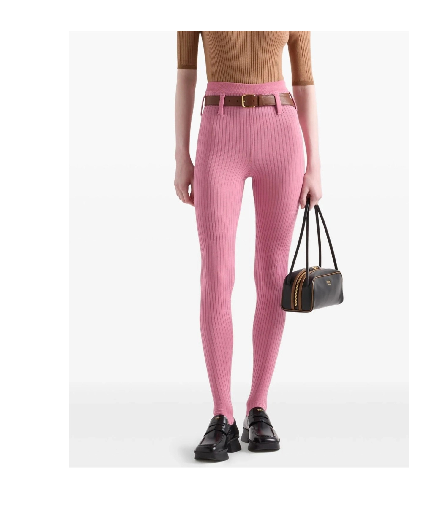Prada Ribbed Leggings In Pink