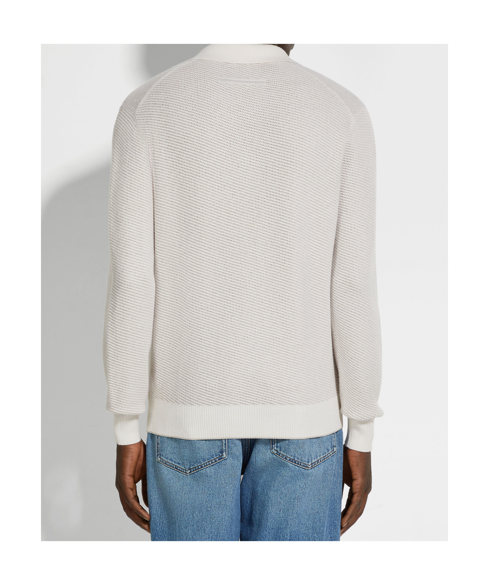 Zegna Long-sleeved Knitted Polo Shirt In Neutral