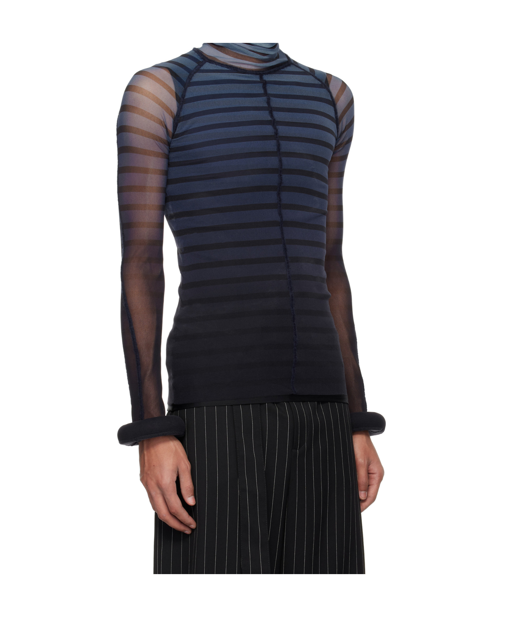 Jean Paul Gaultier Black & Blue 'the 3d Striped' Top In Black