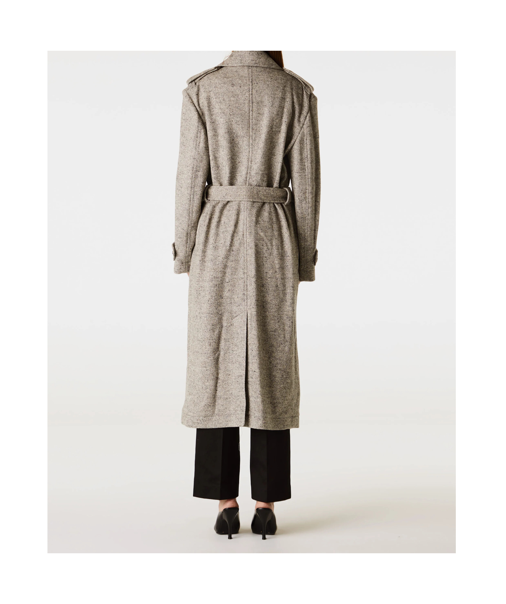 Stella Mccartney Herringbone Wool And Silk Trench Coat In Brown