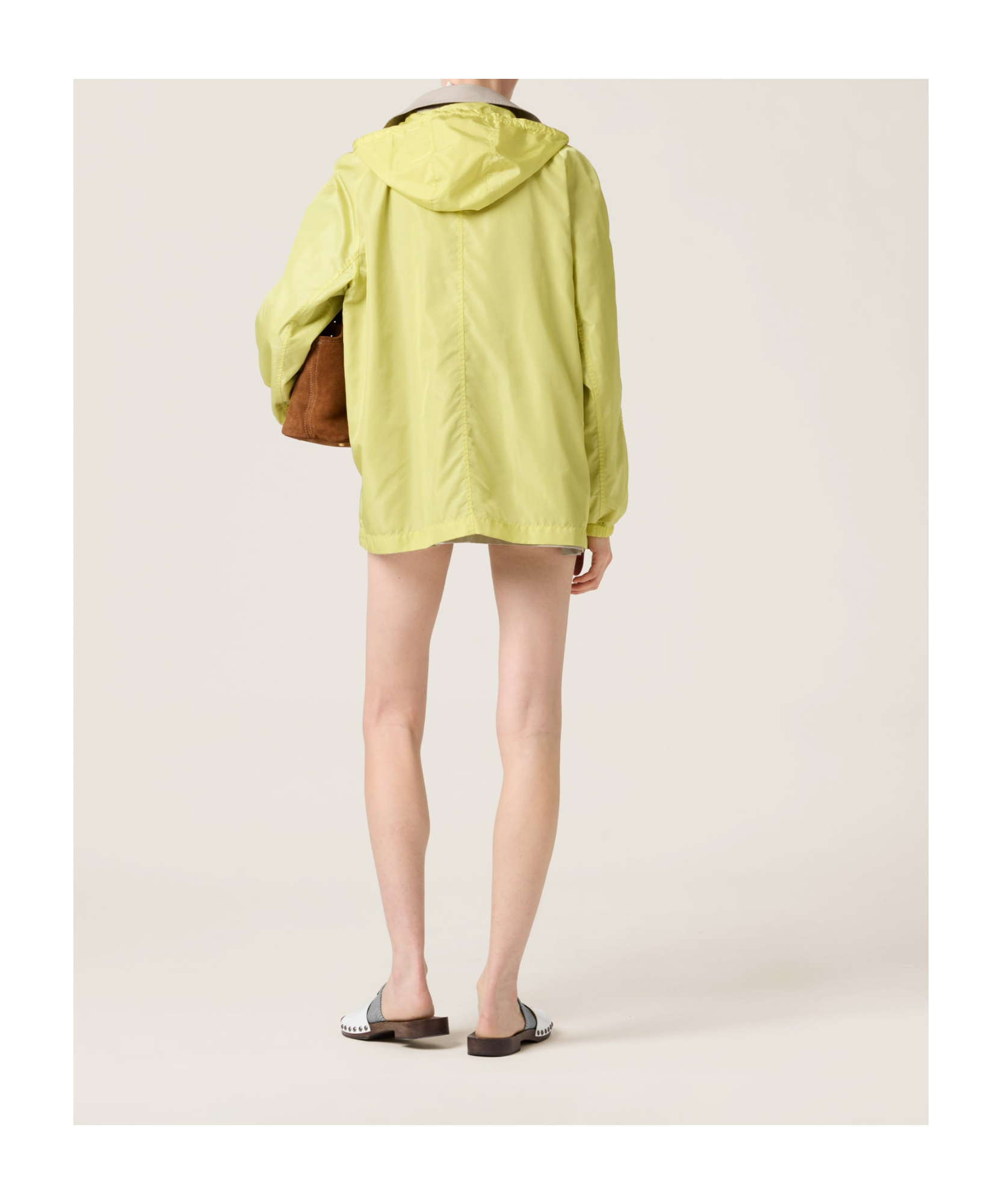 Miu Miu Long-sleeved Hooded Casual Jacket In Yellow