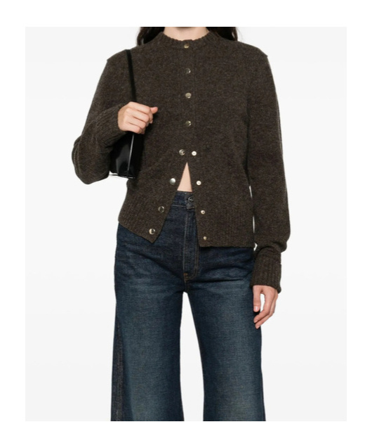 Carven Long-sleeved Knitted Cardigan In Brown