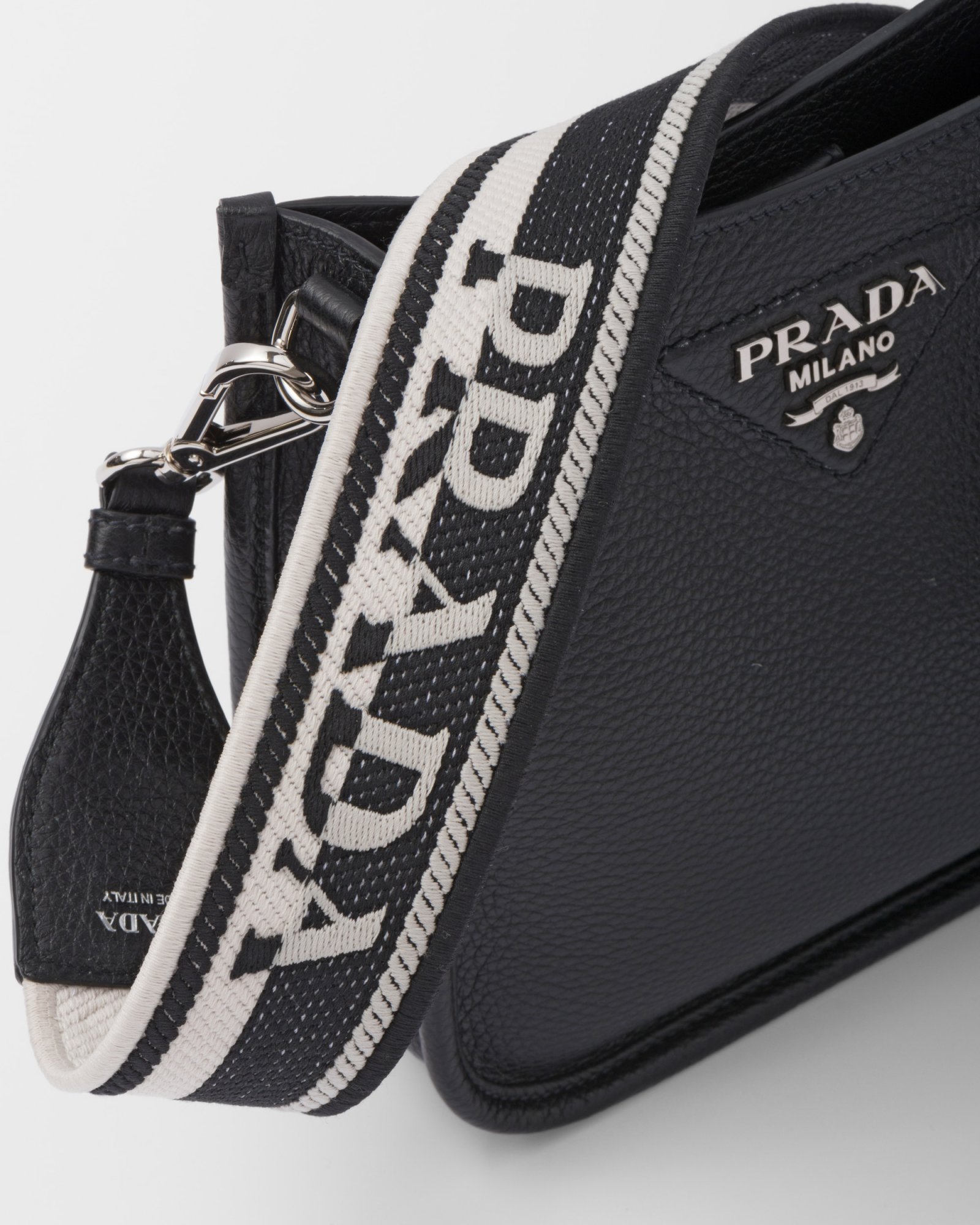 Prada Leather Mini Shoulder Bag In Black