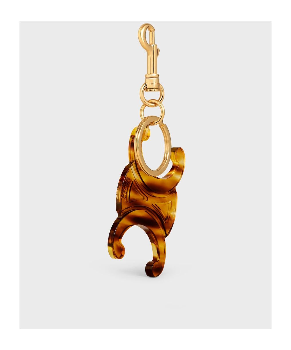 Celine Large Triomphe Keyring Charm In Acetate In Brown