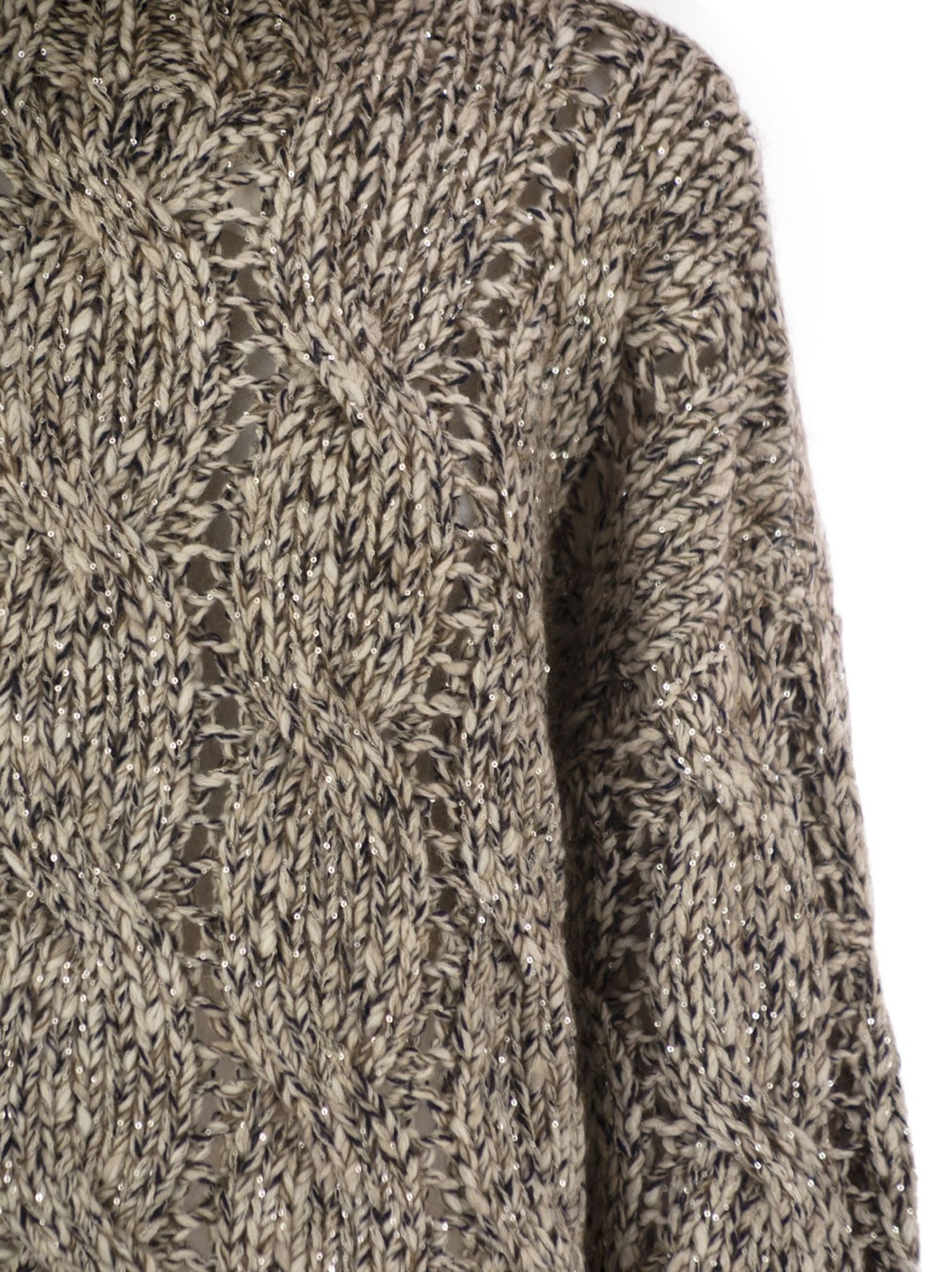 Brunello Cucinelli Women Wool And Cashmere Sweater With Sequins In Neutral