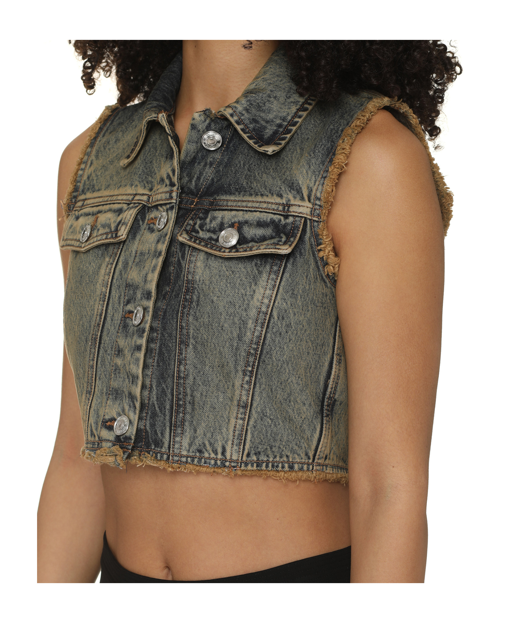 Shop Sportmax Scire Frayed Denim Waistcoat In Black