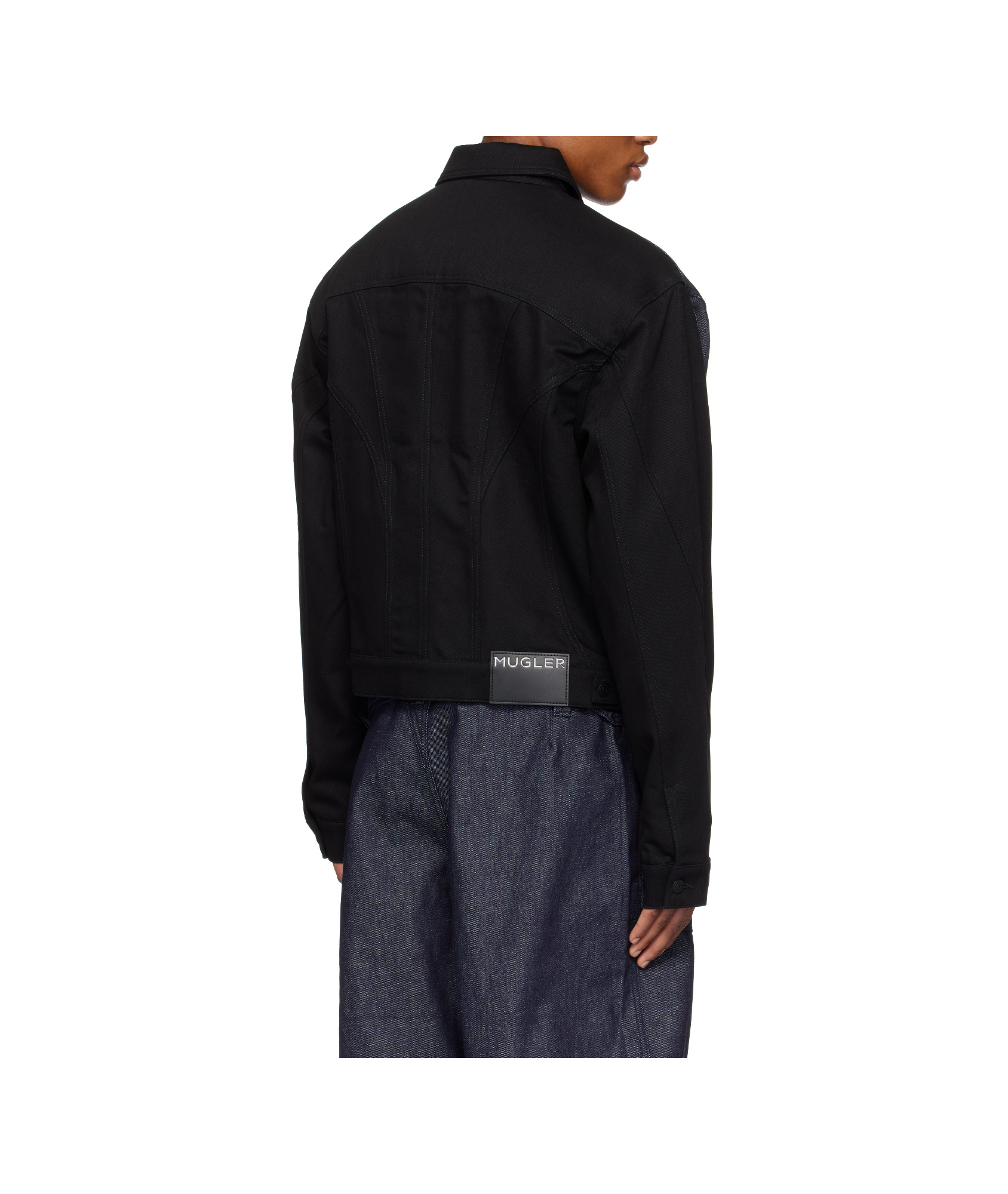 Mugler Bi-color Denim Jacket In Black