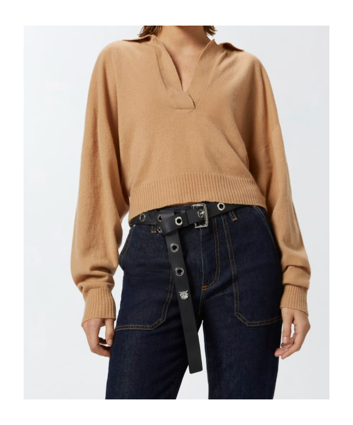 Pinko Pull Court En Cachemire Mélangé À Col Chemise In Nude