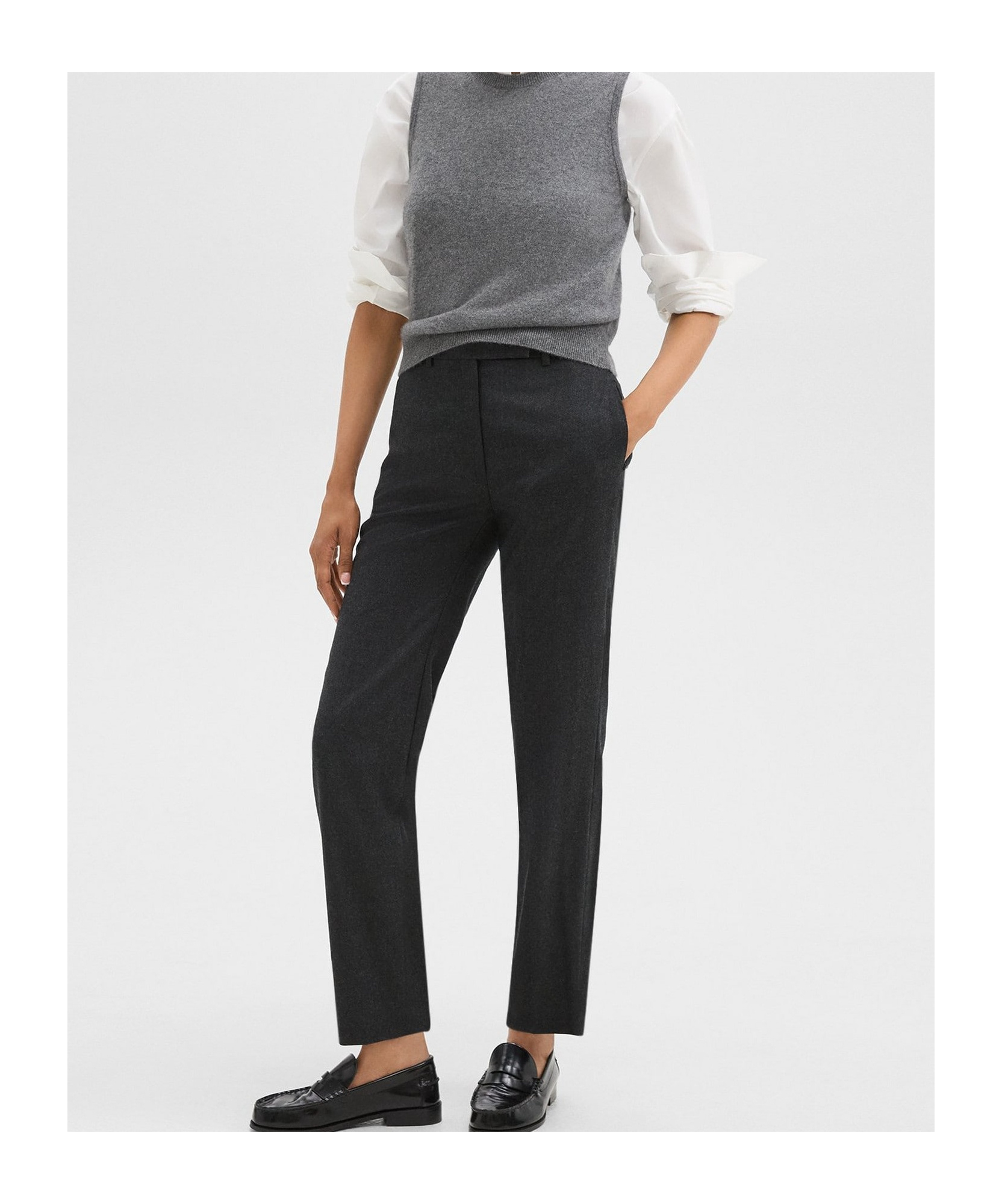 Theory Tapered Wool High-waist Pants In Black