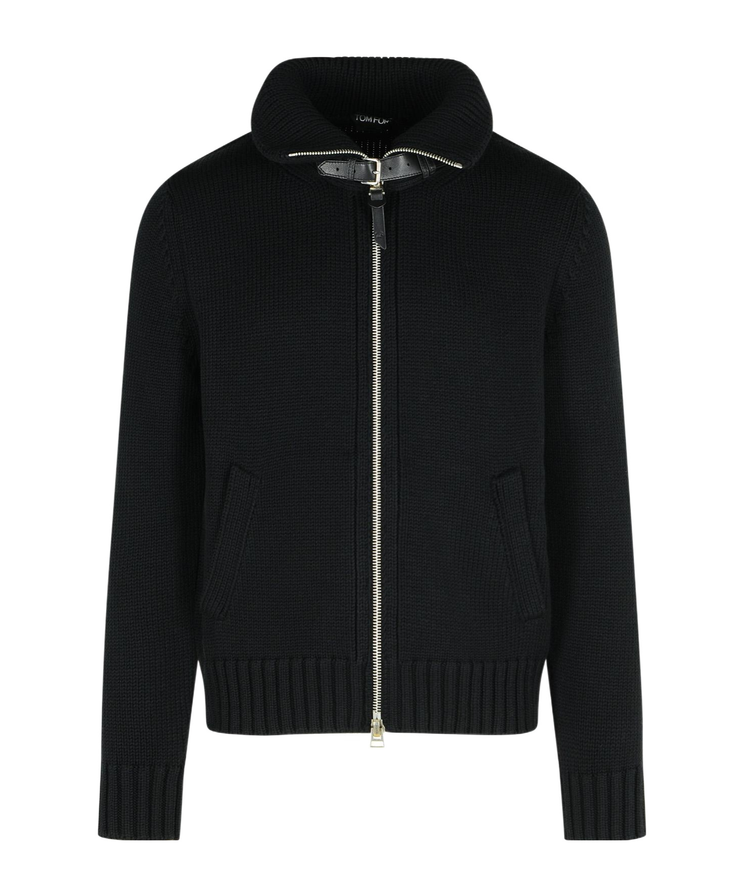 Tom Ford Wool Sweater With Front Pockets And High Collar In Black