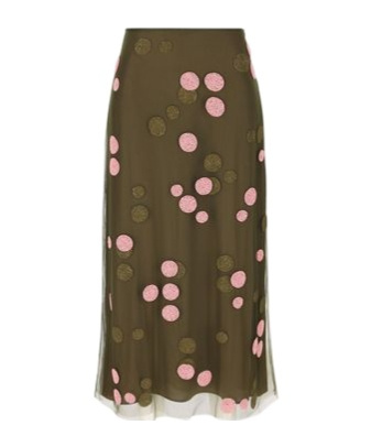 Fendi Sheer Overlay Embroidered Tulle Skirt In Green