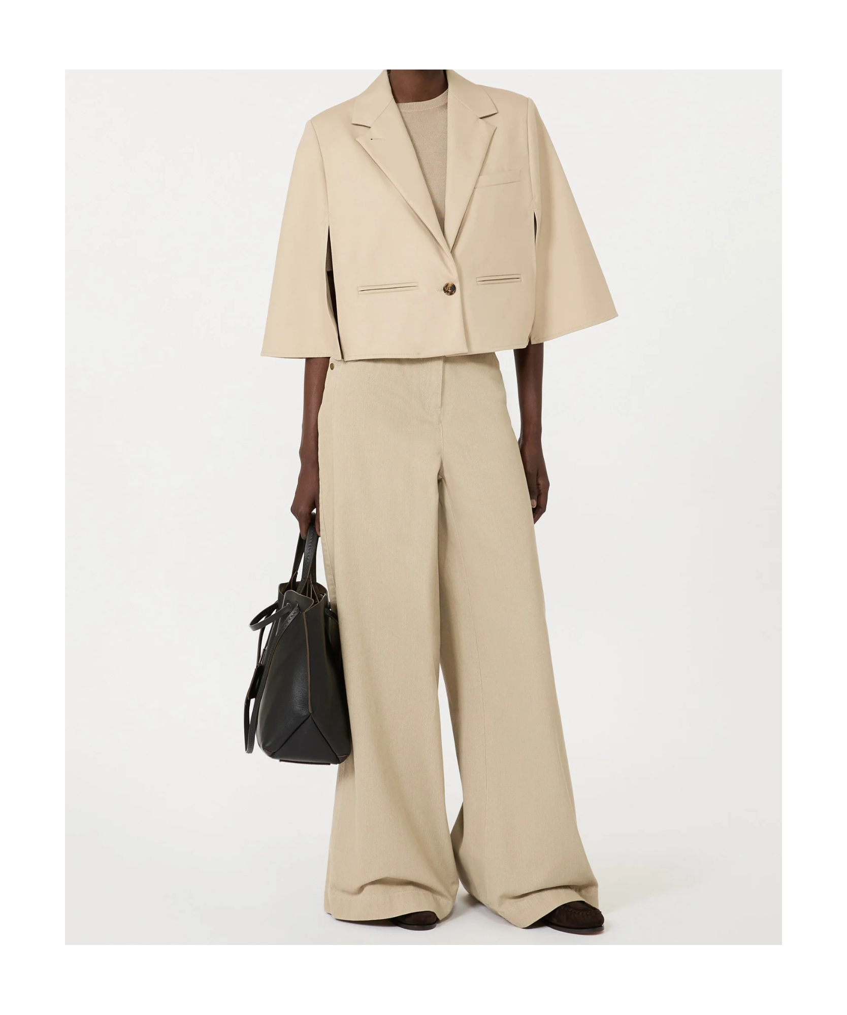 Max Mara Single-breasted Cape In Stone