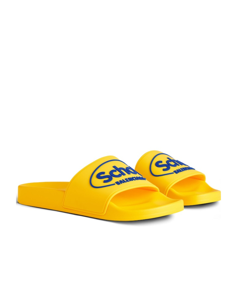 Balenciaga Men's  I Scholl Pool Slide Sandal In Yellow/blue In Yellow/blue