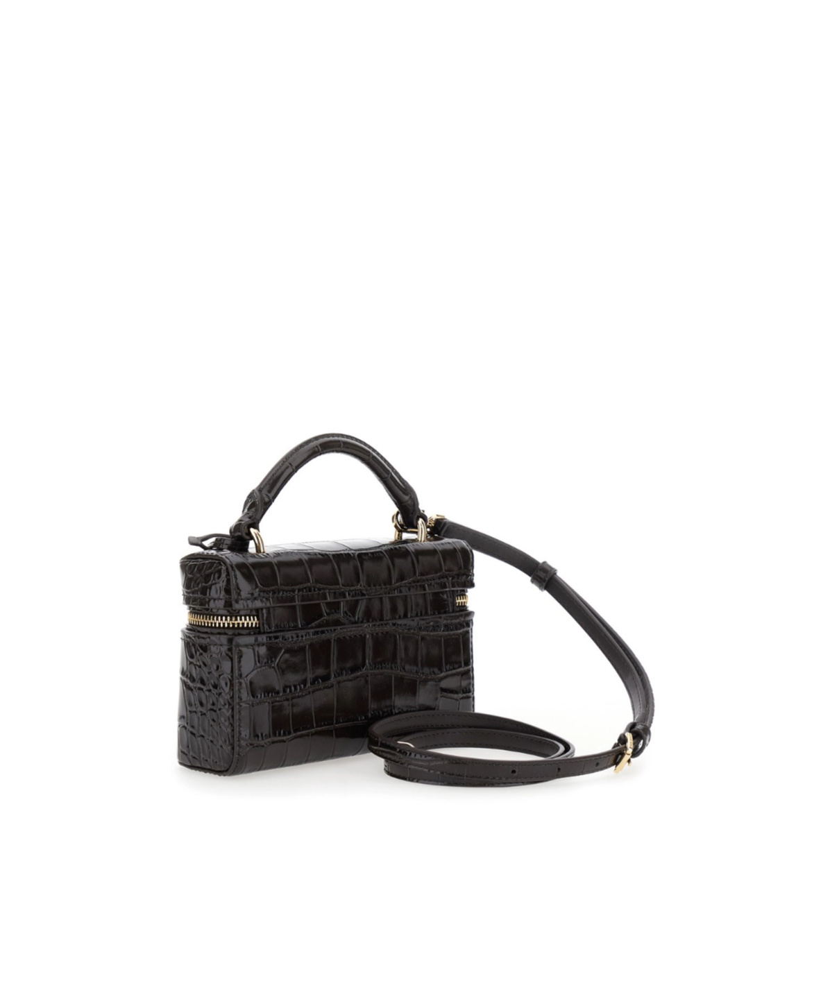 Michael Kors Glossy Croc-embossed Handbag With Structured Silhouette In Black