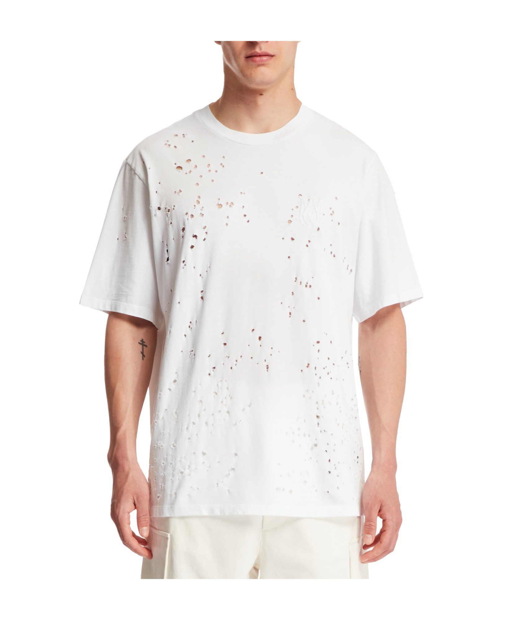 Amiri Crew Neck Distressed Detailing In White