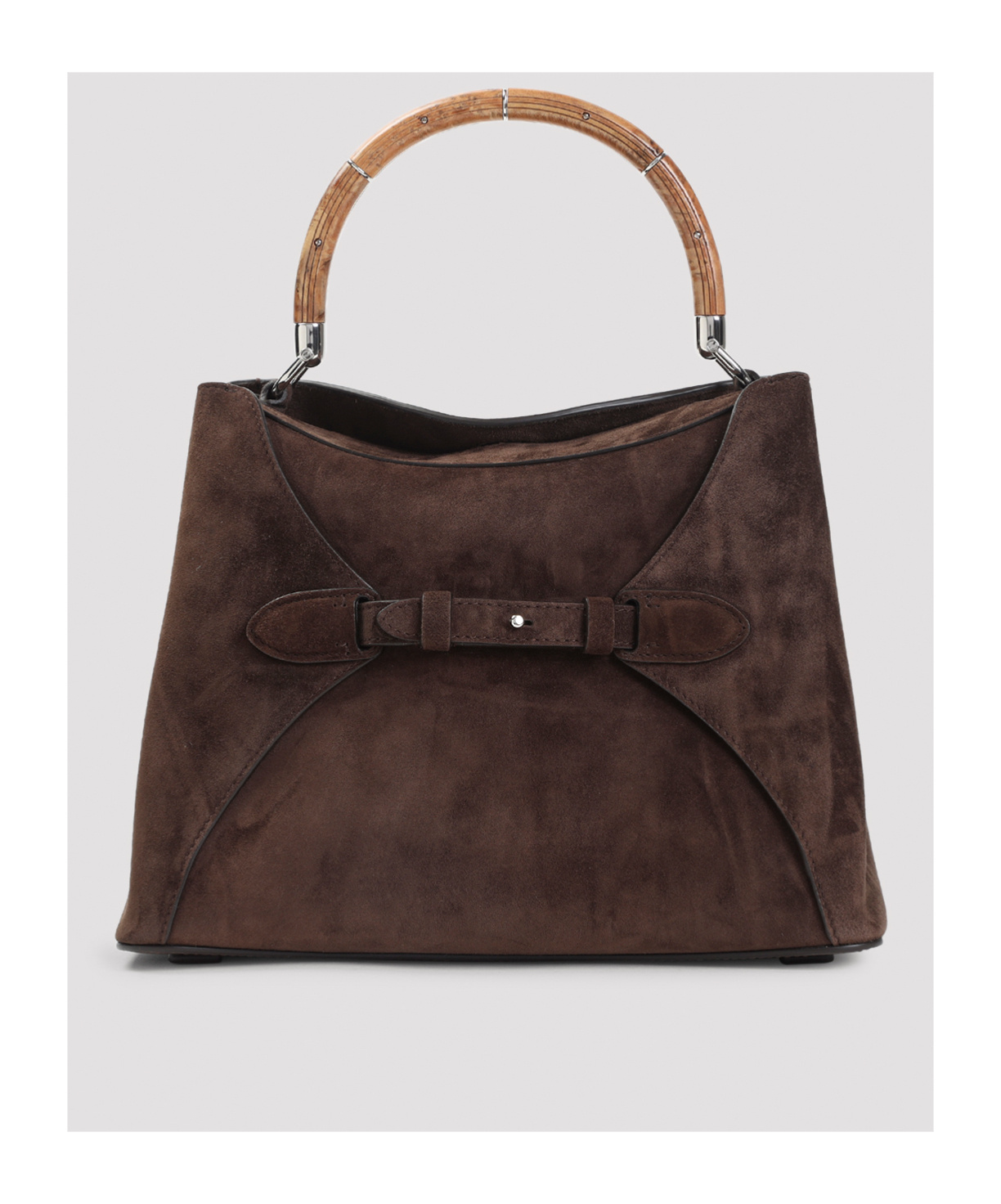 Ralph Lauren Structured Suede Bucket Bag With Bamboo Handle In Black