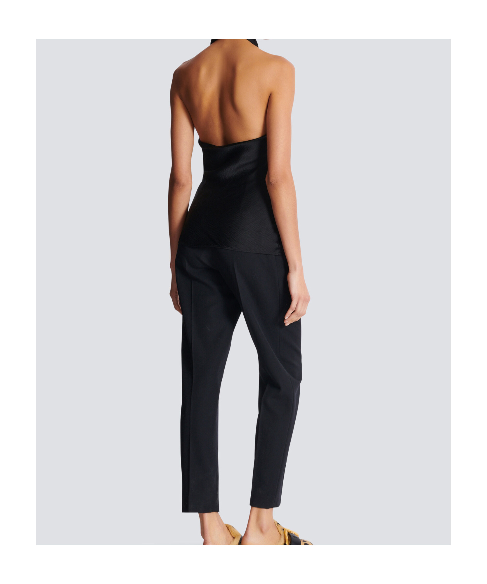 Balmain Halterneck Sleeveless Backless Draped Neckline Fitted Silhouette In Black